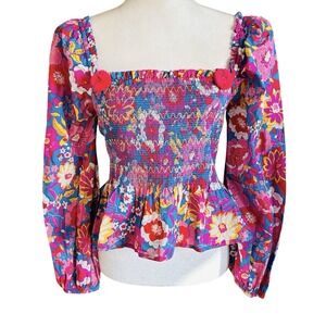 Figue Peony Top Women Small Floral Ruffle L/S Folk Art Boho Cottage Romantic NWT
